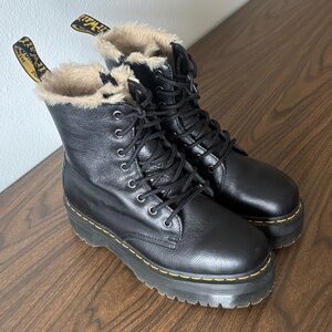 Dr. Martens Black Leather Fur-Lined Boots + Shoe Care Kit